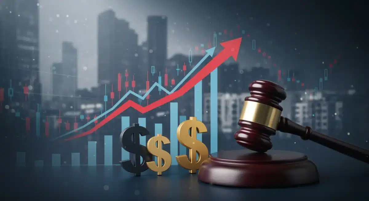 Federal Reserve gavel and upward financial graph representing interest rate hike impact.