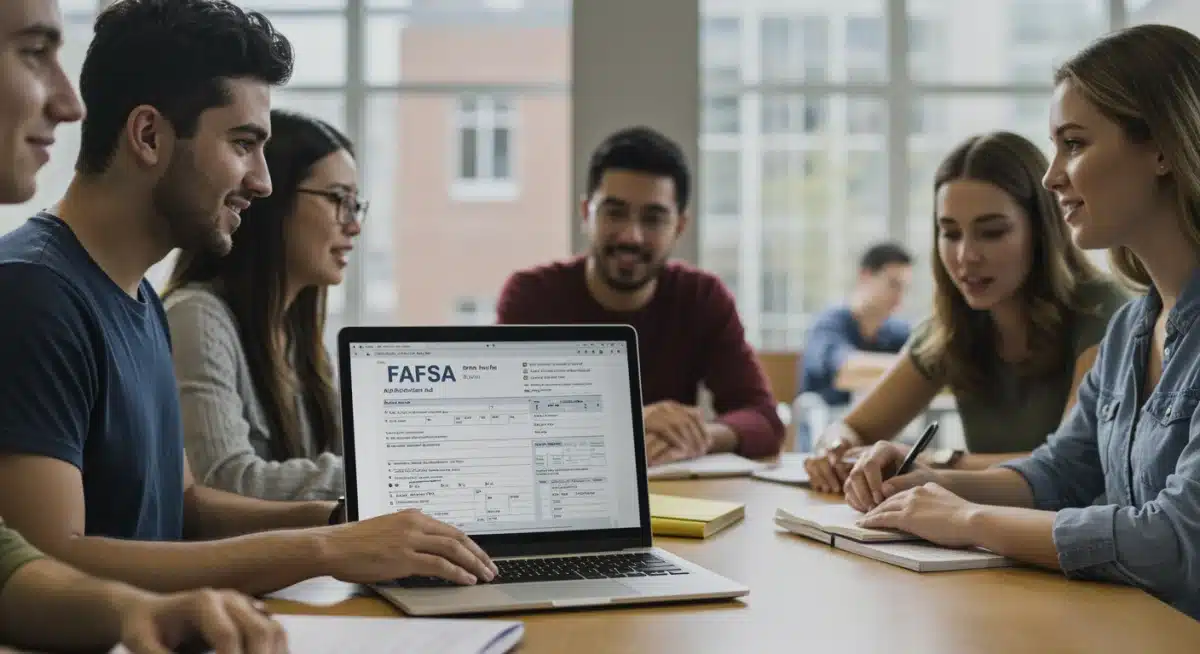 Students working on laptops, symbolizing FAFSA application and financial planning for college