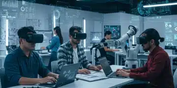 Adult learners acquiring emerging tech skills in a modern vocational training center.