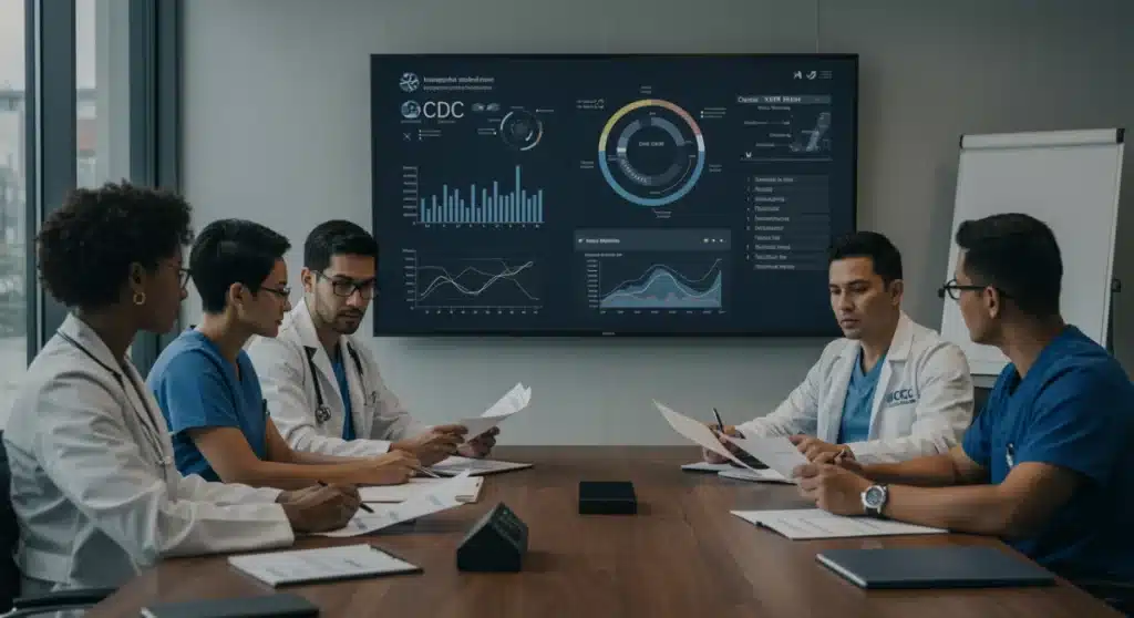 Healthcare professionals reviewing new CDC public health guidelines for 2025