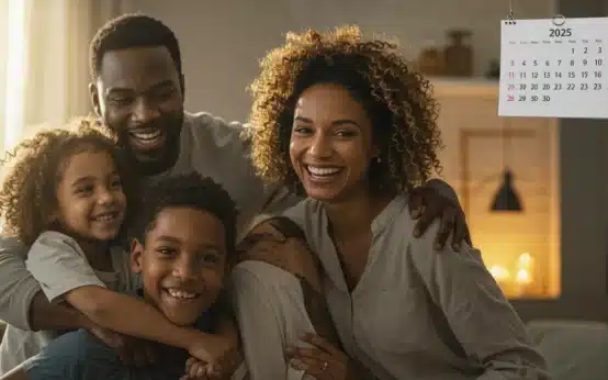 Happy family embracing at home, representing the financial benefits of the Child Tax Credit 2025.