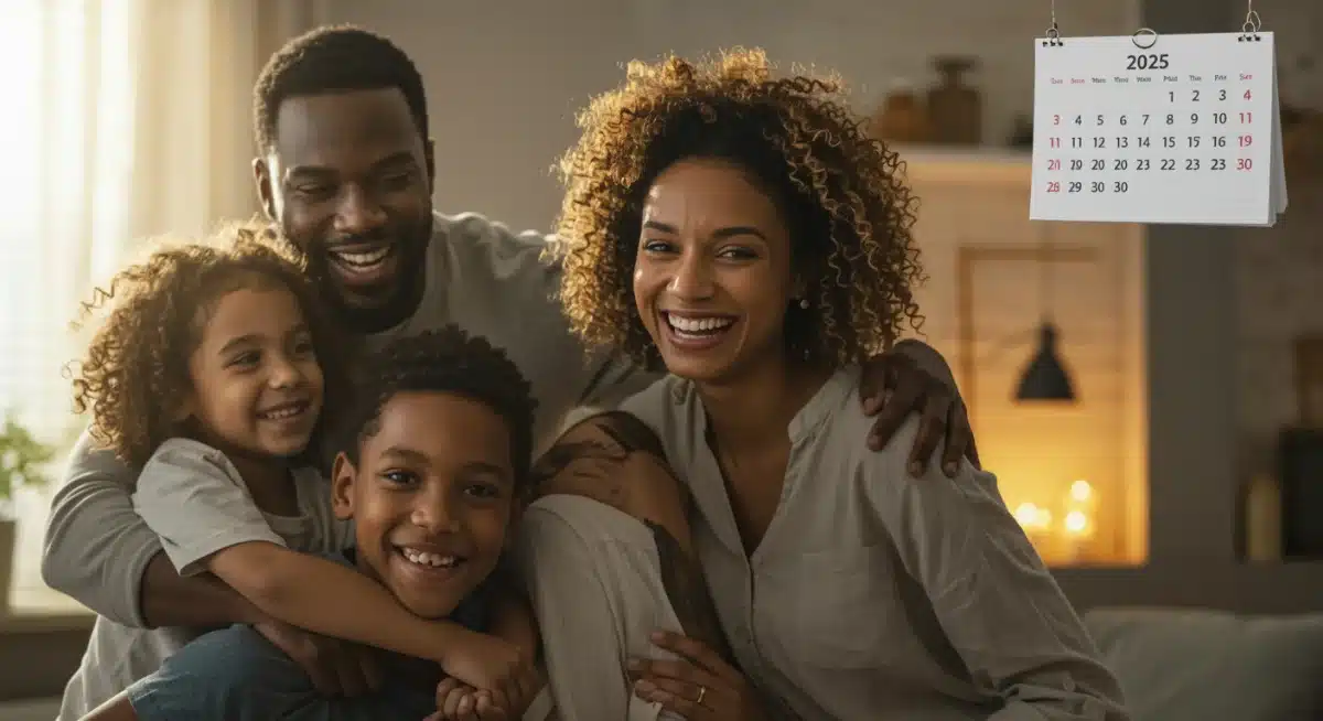 Happy family embracing at home, representing the financial benefits of the Child Tax Credit 2025.