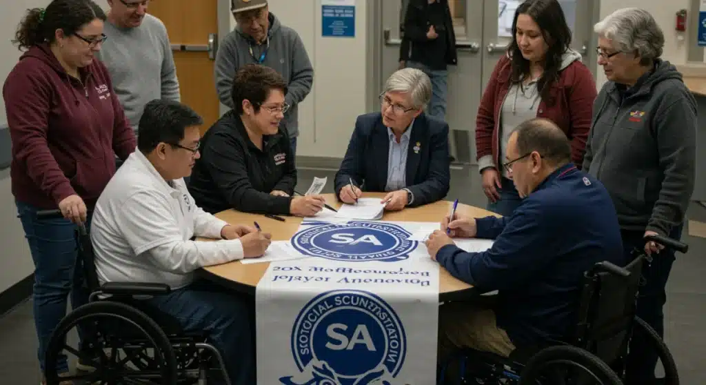 Group discussing disability benefits with SSA official