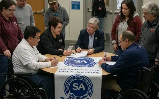 Group discussing disability benefits with SSA official