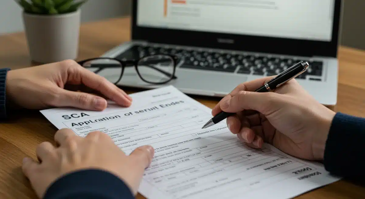 Person meticulously filling out disability application form