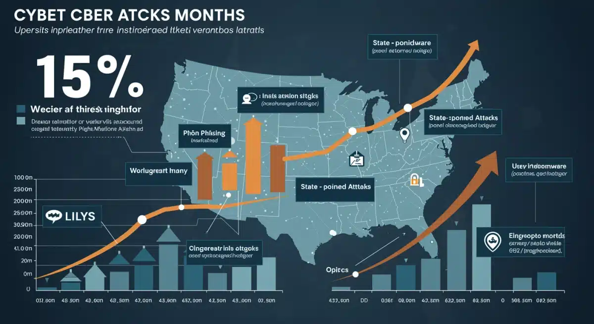Infographic illustrating a 15% rise in cyber threats targeting the Pentagon, highlighting diverse attack methods.