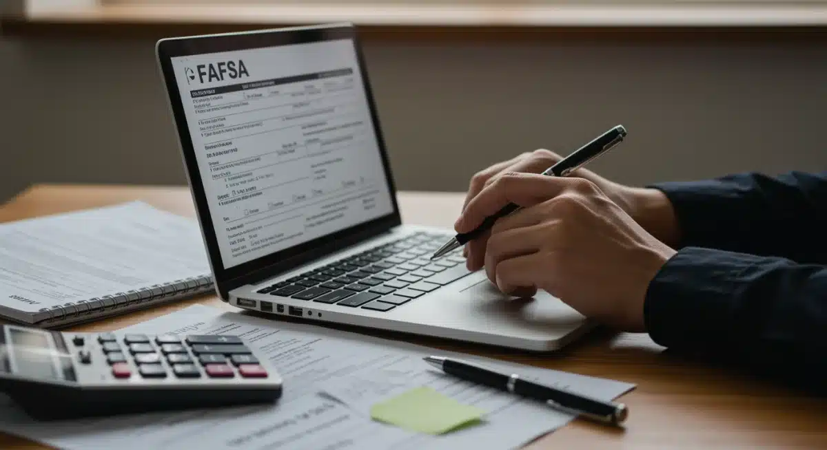 Student completing FAFSA form on laptop