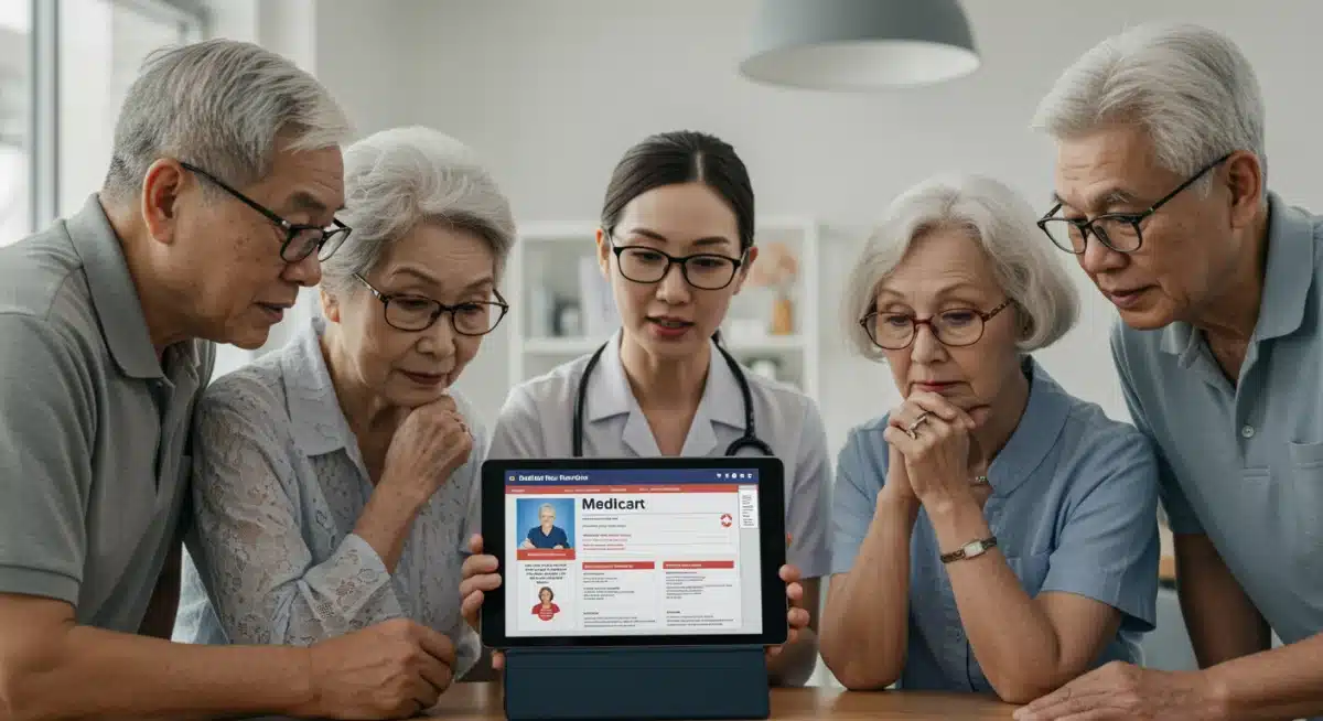Seniors discussing Medicare Part B changes with a healthcare advisor.