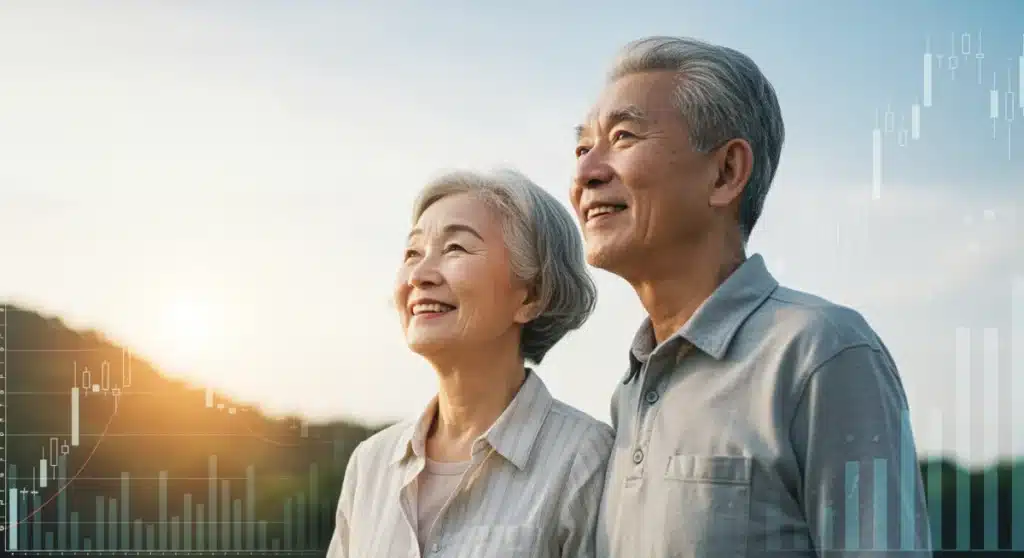 Senior couple smiling, symbolizing secure retirement planning with Social Security benefits.