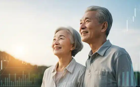 Senior couple smiling, symbolizing secure retirement planning with Social Security benefits.
