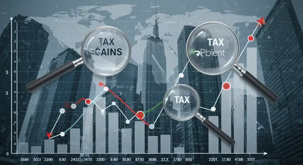 Financial graph showing capital gains and tax adjustments for 2026