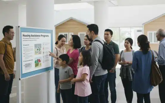 Diverse group reviewing information on Section 8 housing changes