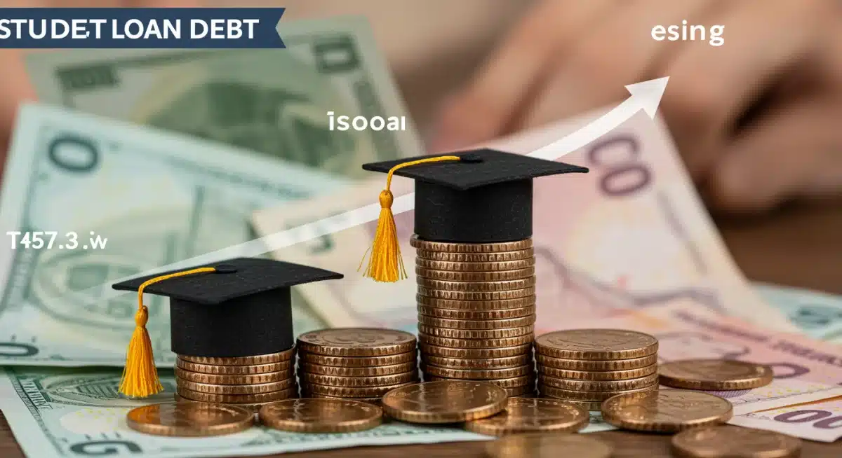 Student loan debt graphic with graduation caps, representing financial impact