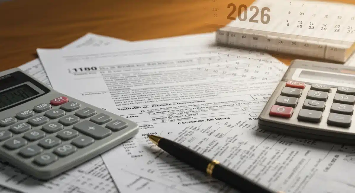 Tax documents and calculator on desk for 2026 tax planning
