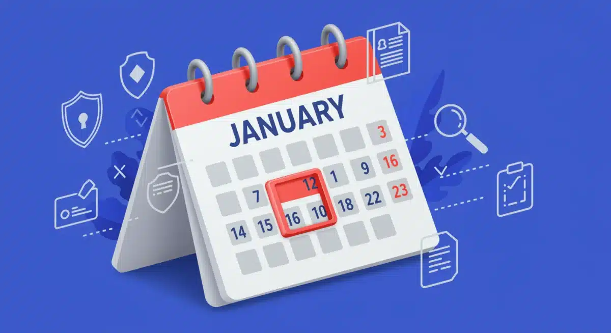 January calendar highlighting important deadlines for data privacy implementation.