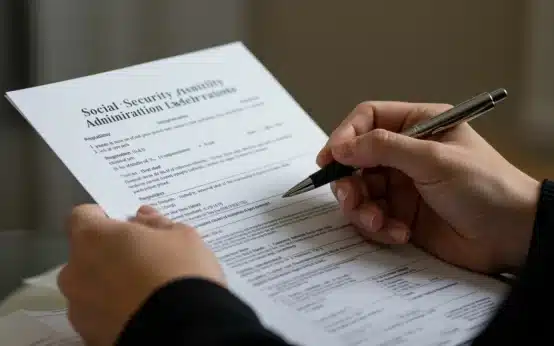 Person reviewing Social Security disability benefit documents