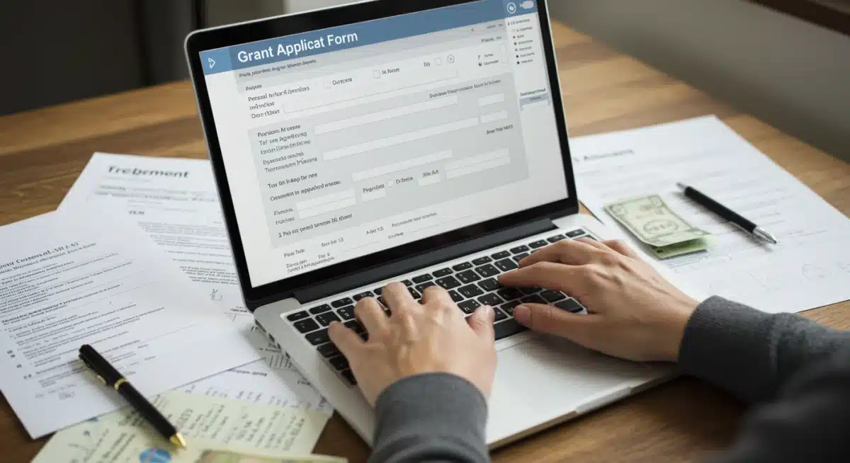 Student actively completing an online education grant application form.