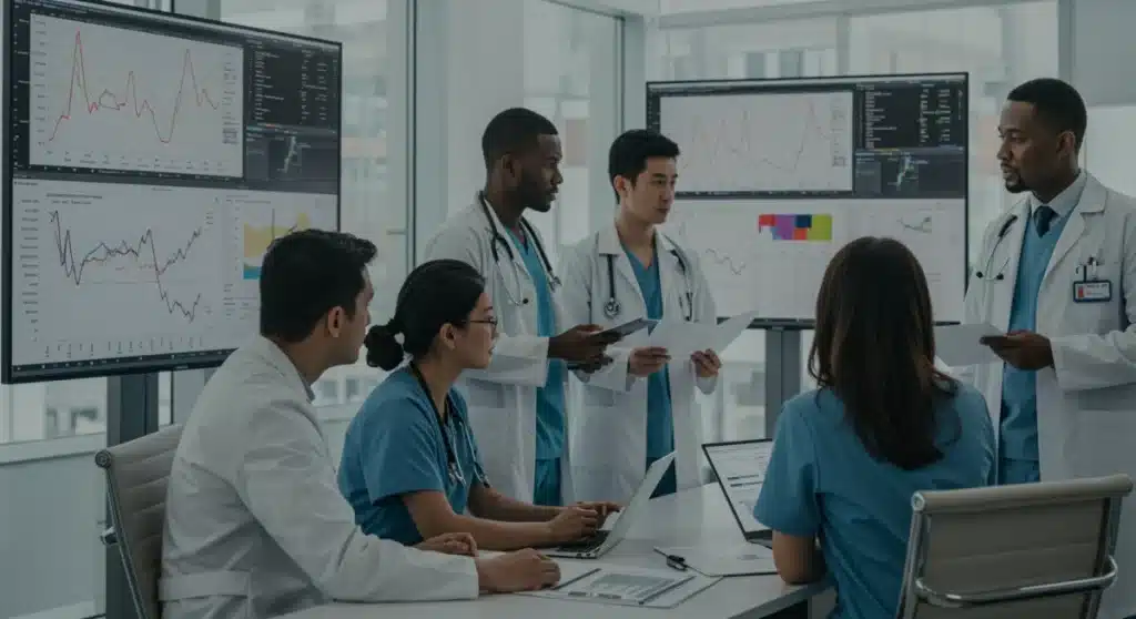 Healthcare professionals discussing new CDC guidelines for public health