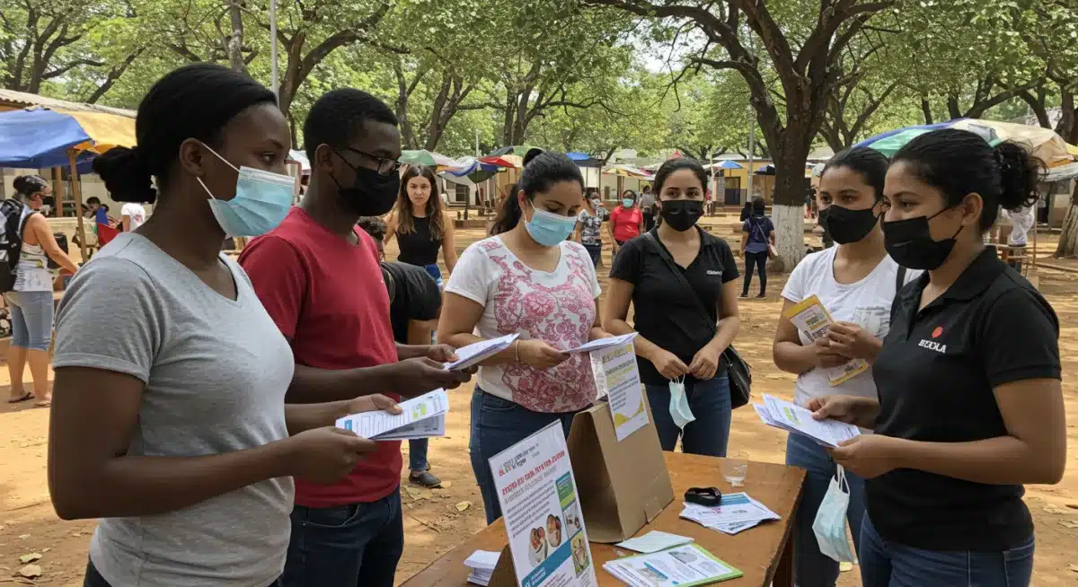 Community health worker providing public health education materials
