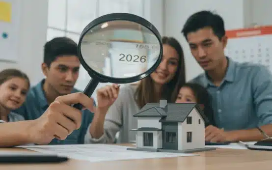 Homebuyers reviewing new mortgage lending standards for 2026 with a financial advisor.