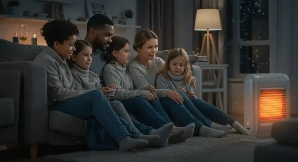 Family staying warm at home with LIHEAP heating assistance