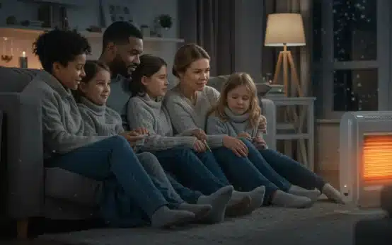 Family staying warm at home with LIHEAP heating assistance