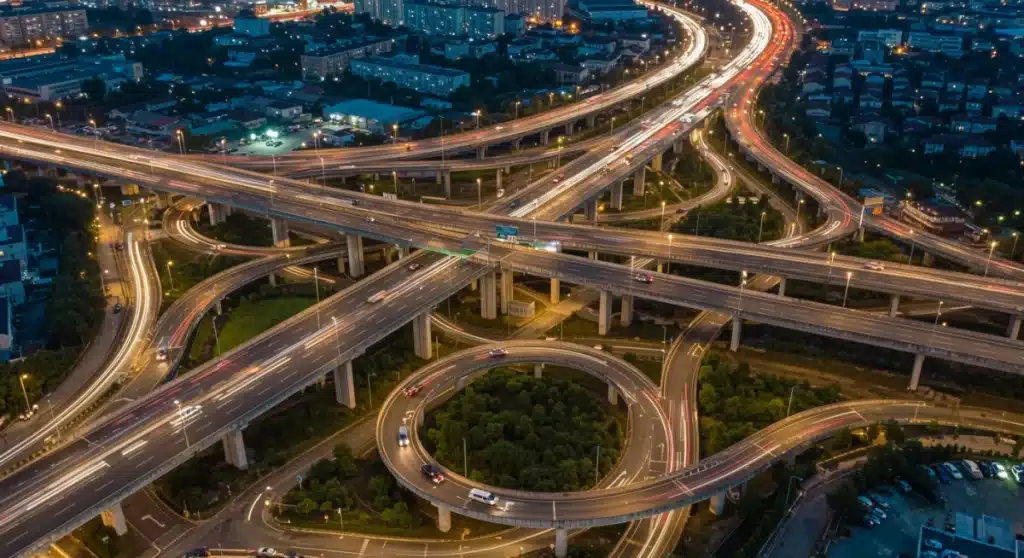 Modern highway interchange symbolizing infrastructure improvements
