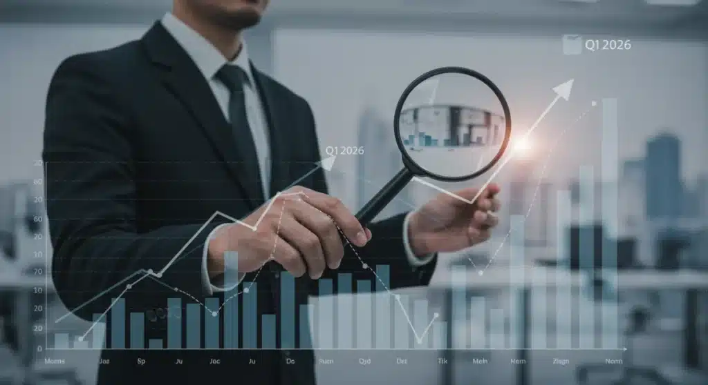 Q1 2026 economic forecast chart with key indicators highlighted, representing financial analysis.