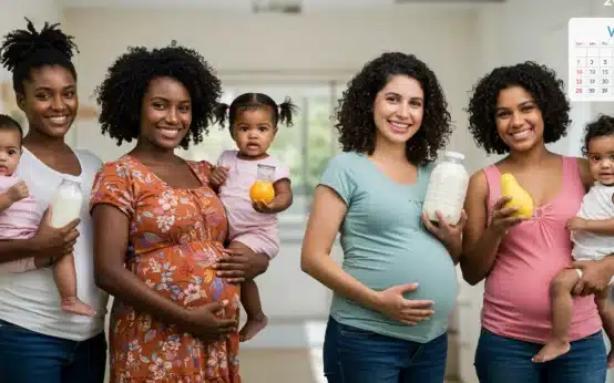 Smiling mothers and children with healthy food, representing WIC benefits 2026