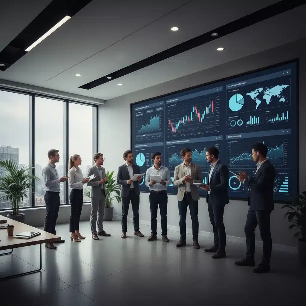 Business professionals analyzing economic data and future forecasts