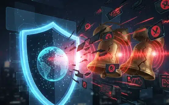 FBI cybercrime report warning with digital shield and network security