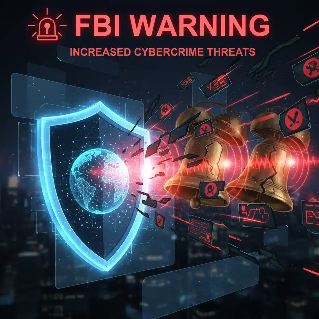 FBI cybercrime report warning with digital shield and network security