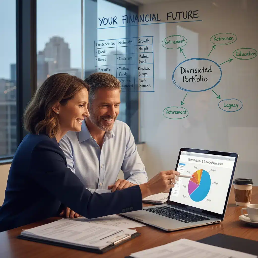 Financial advisor explaining diversified investment strategies to a couple