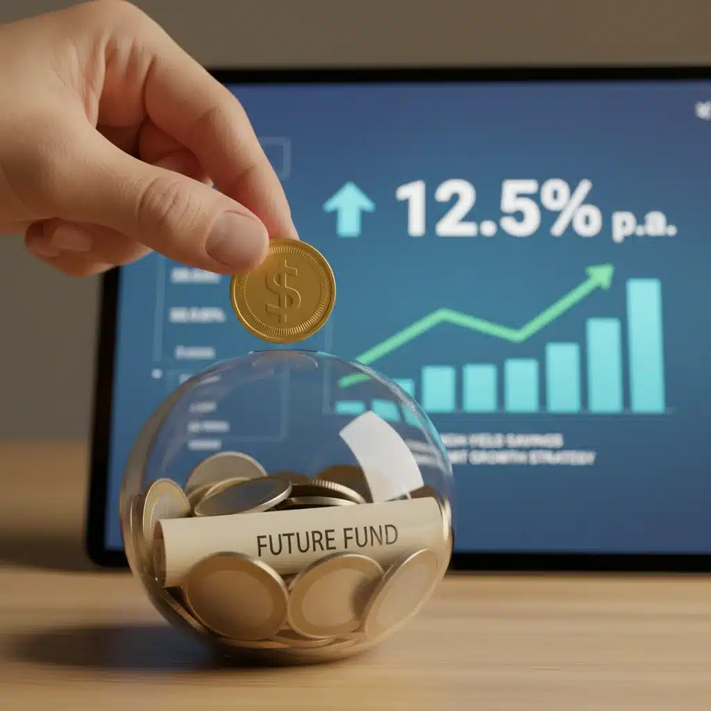 Hand depositing coin into piggy bank, high-yield savings