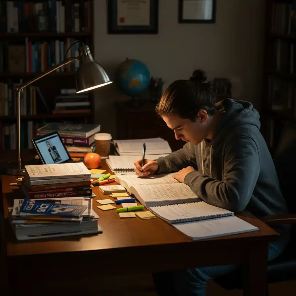 Student focused on academic studies for college admissions.