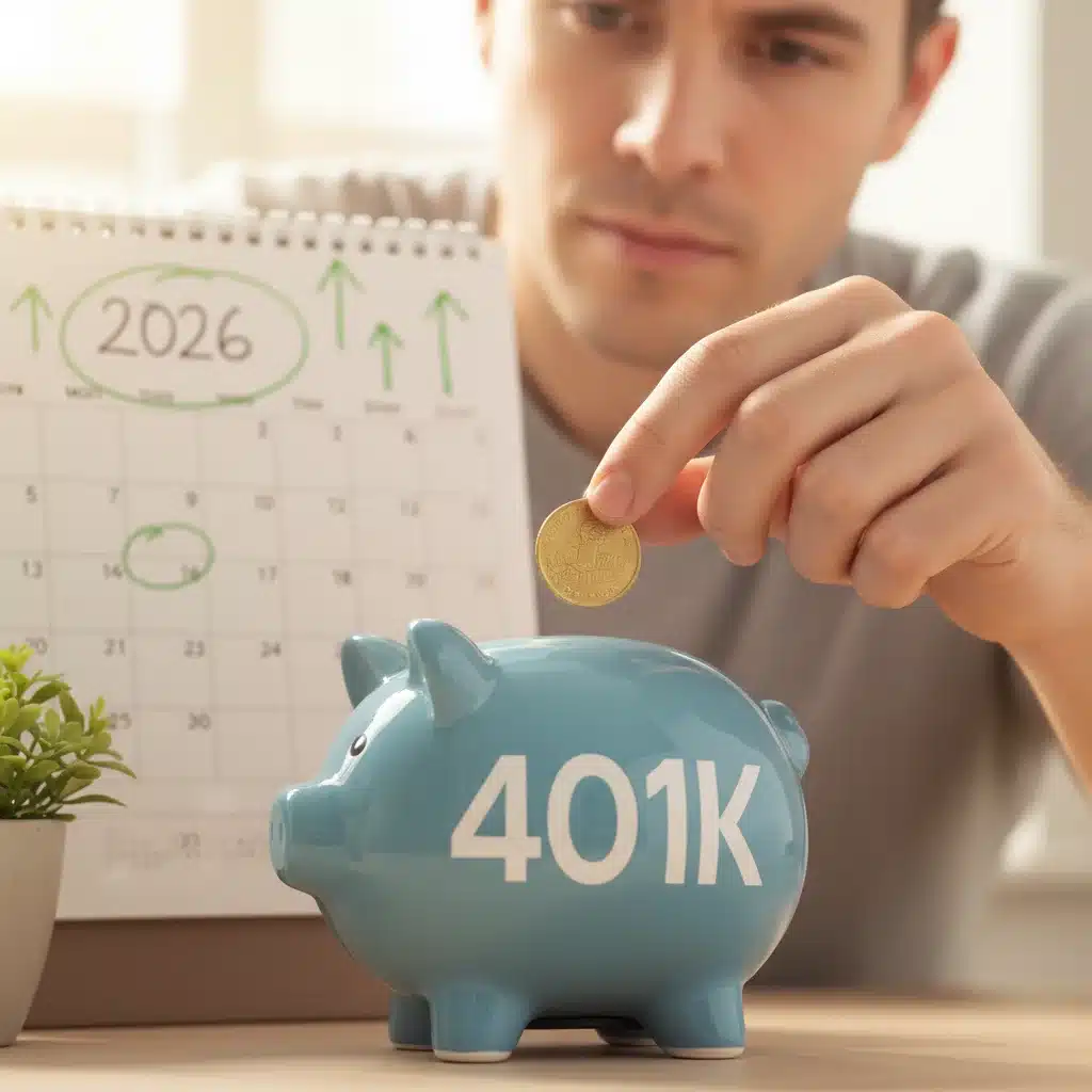 Piggy bank with 401k label and 2026 calendar, representing retirement savings planning.