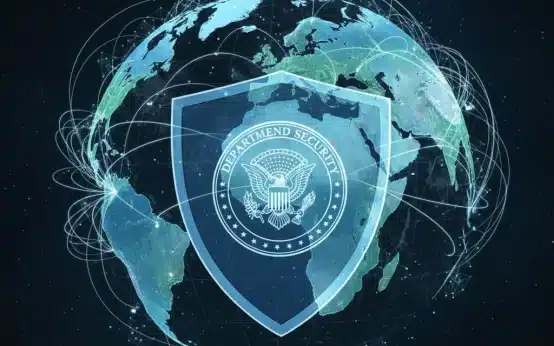 Global security shield with travel routes, representing Homeland Security travel advisories.