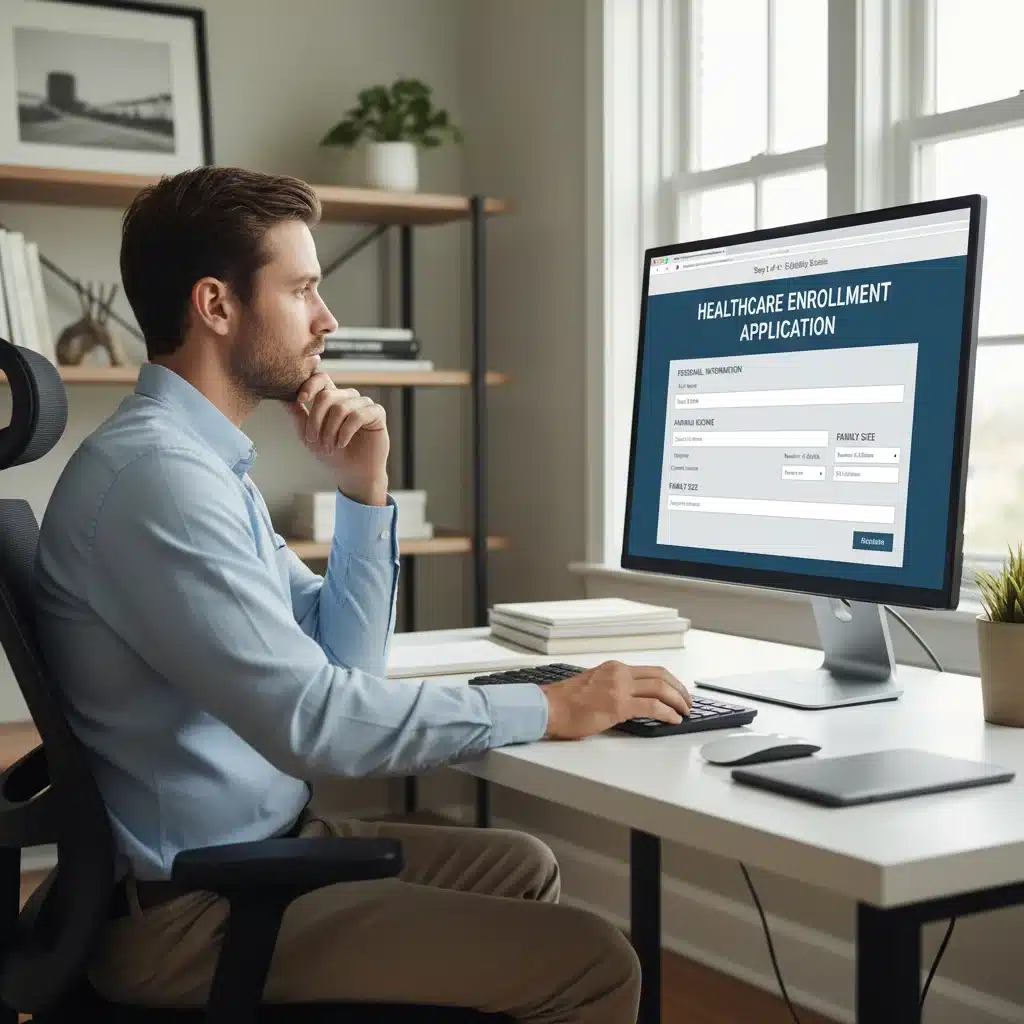 Individual applying for healthcare benefits online, demonstrating the application process