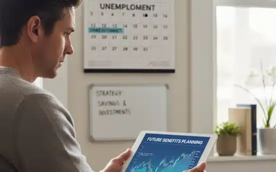 Person planning for unemployment benefits 2026 on tablet