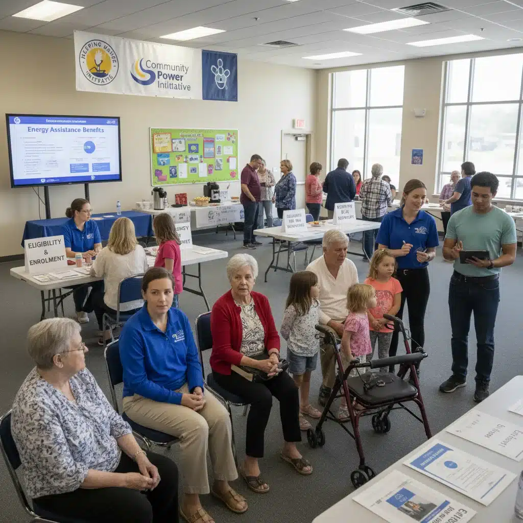 Community members receiving information about energy assistance