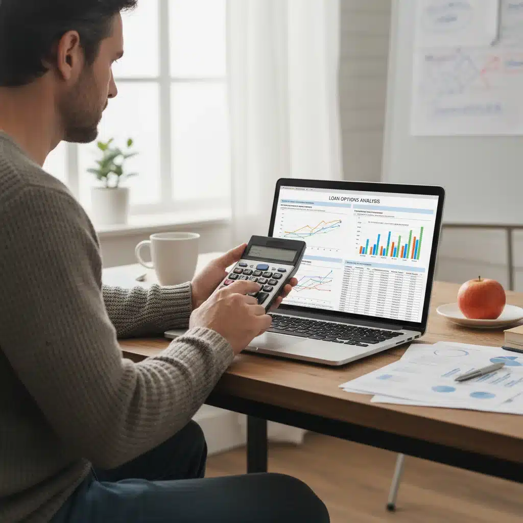 Individual carefully evaluating loan options with financial tools.