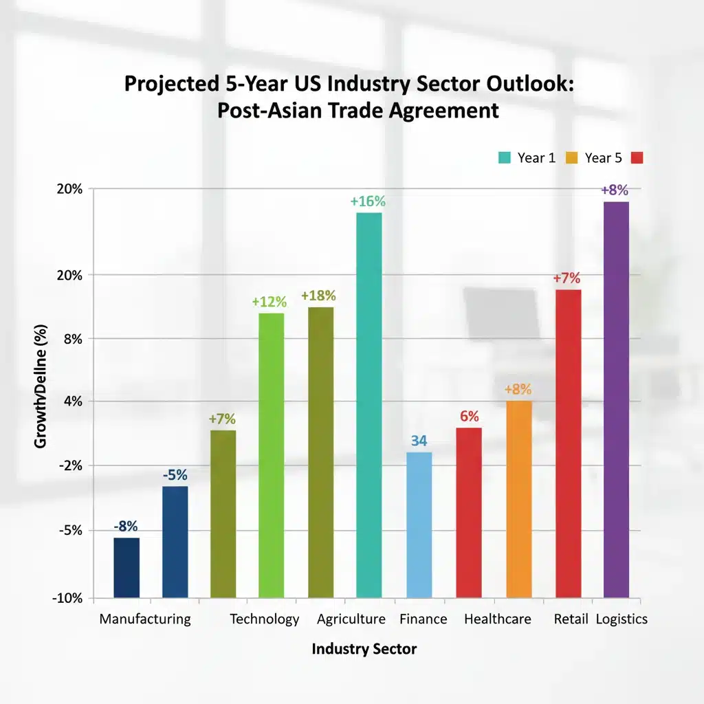 Projected economic growth and decline across US industry sectors due to the new trade agreement.