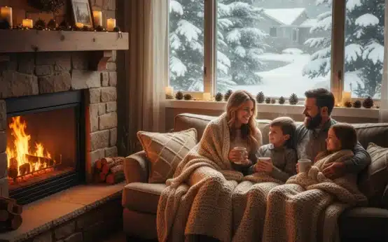 Family staying warm at home with LIHEAP energy assistance