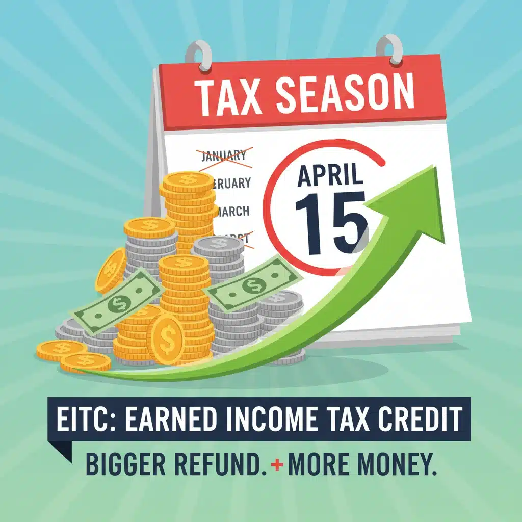 Stack of money with an upward arrow, representing the financial benefits and increased refund from the EITC.