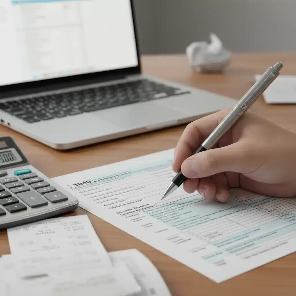 Person filling out tax forms for education credits and deductions.