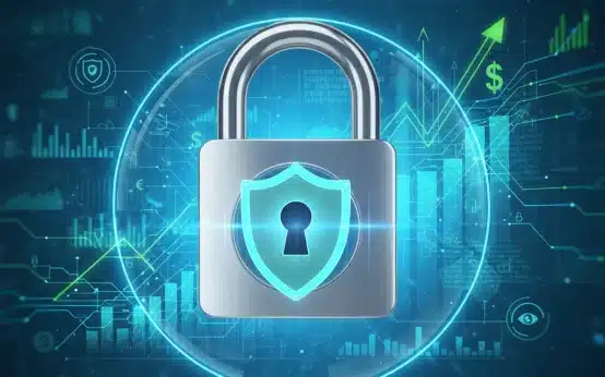 Digital padlock representing strong online banking cybersecurity in 2026