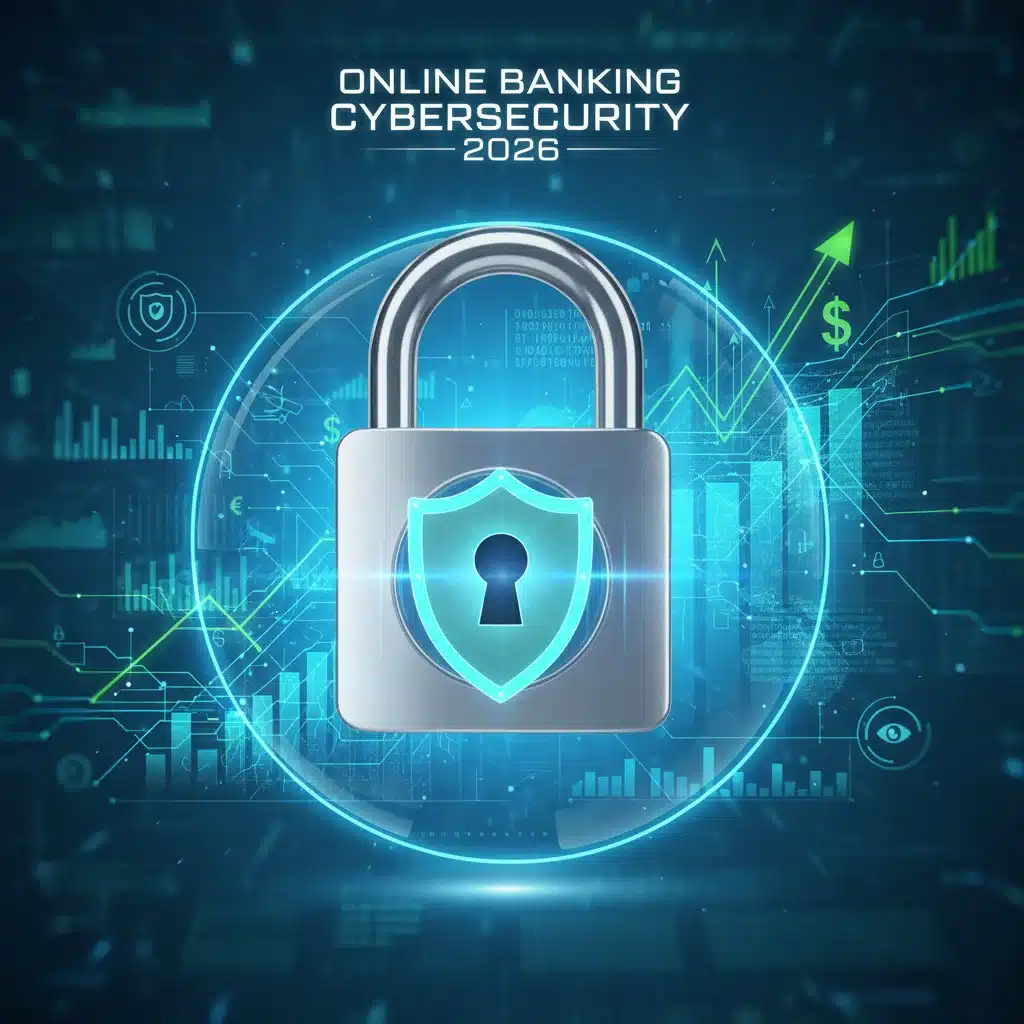 Digital padlock representing strong online banking cybersecurity in 2026