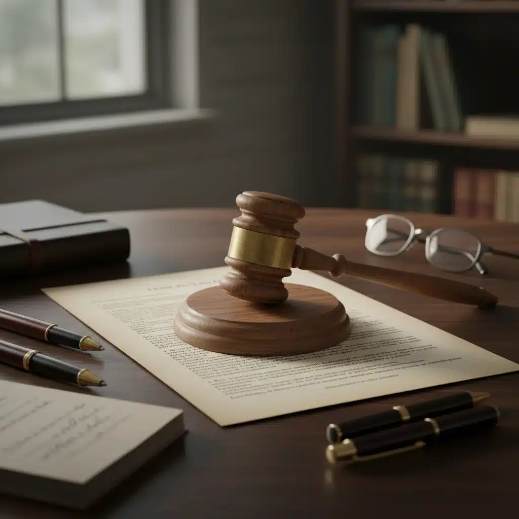 Proposed legislation document with a gavel, representing new laws for social media.