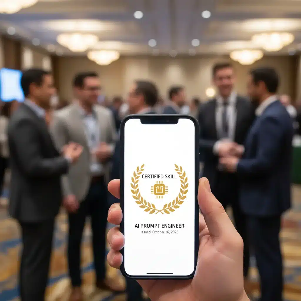 Digital badge representing micro-credential achievement on a smartphone