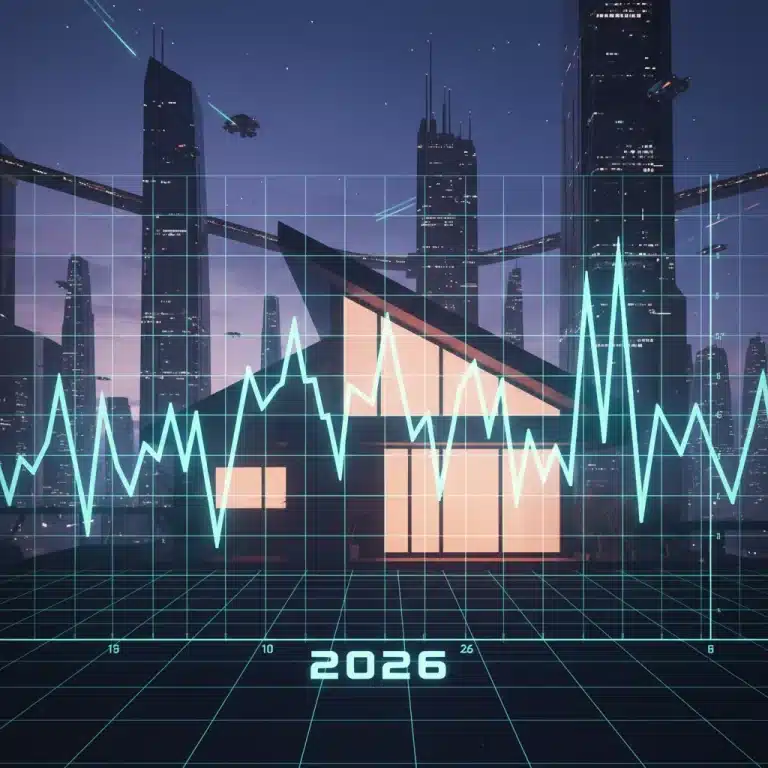 Graph showing fluctuating interest rates impacting a house, symbolizing mortgage changes in 2026.